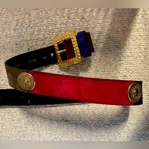 Vintage YSL Belt from 1989 - super condition, vibrant colors and gold coins trim